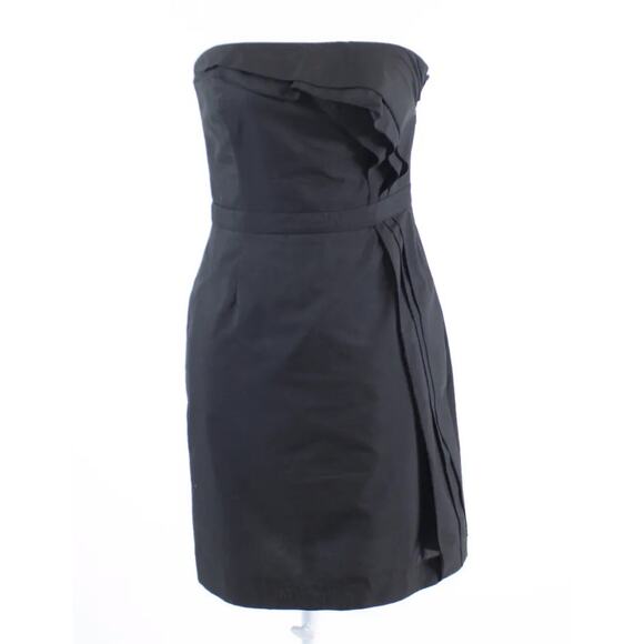 Ann Taylor Loft Black Strapless Sheath Mini Dress Size 6 Pleated Cotton‎ Blend - Picture 1 of 12